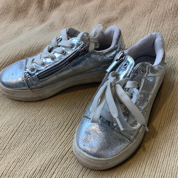 Vans Shoes Size Girls Youth Silver Zip Up Shoes Poshmark